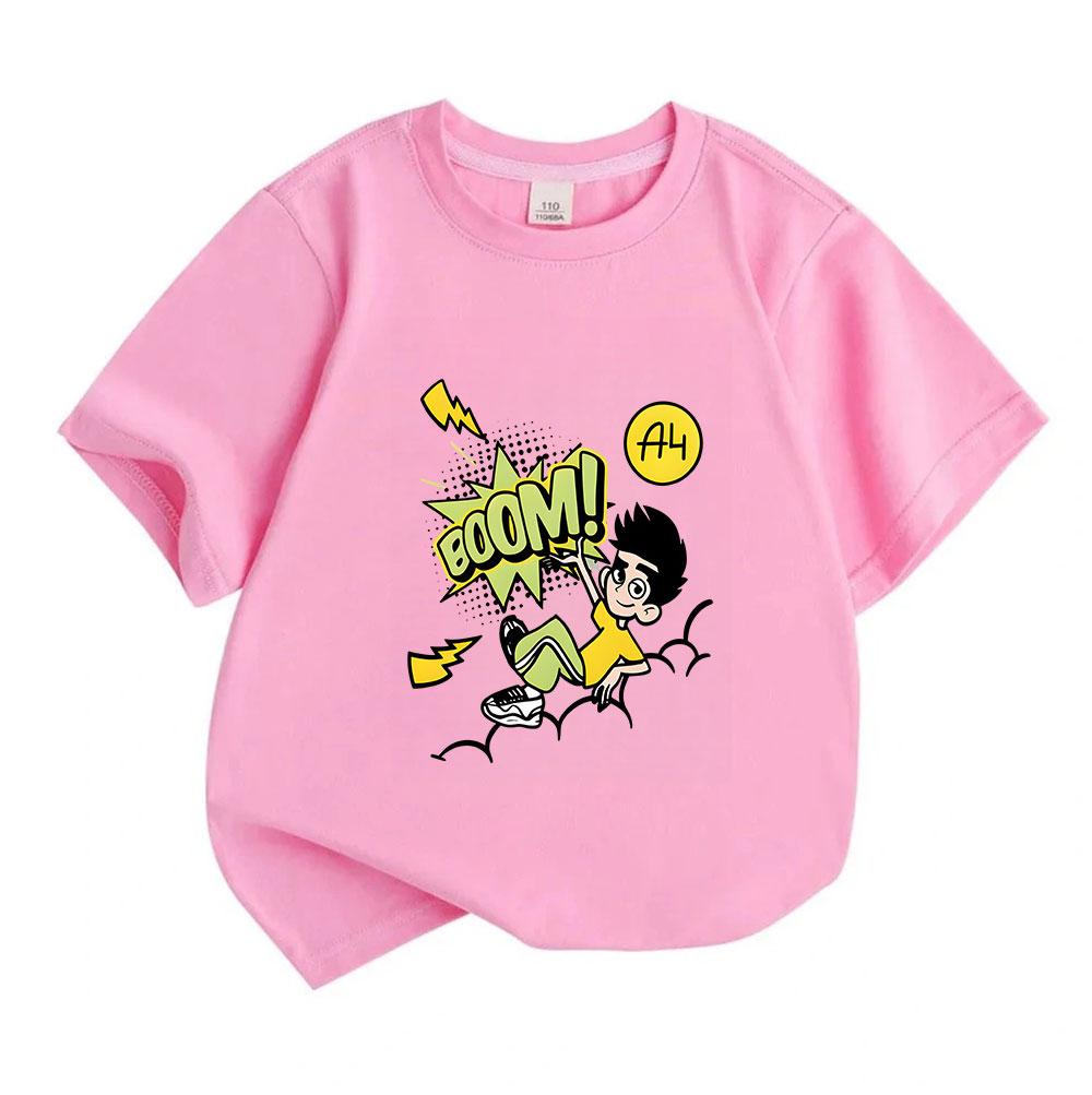 Kids Boys Girls 100% Cotton Crew Neck Short Sleeve T-Shirt, Cartoon Boom Comic Lightning Print Casual Soft Breathable Tee for Daily Outdoor Playwear S