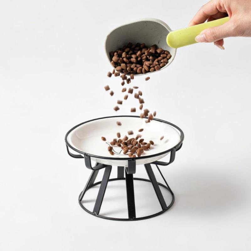 Ceramic Pet Food Bowl with Elevated Stand for Cats Dogs Stable Feeding 1/2Pcs Option