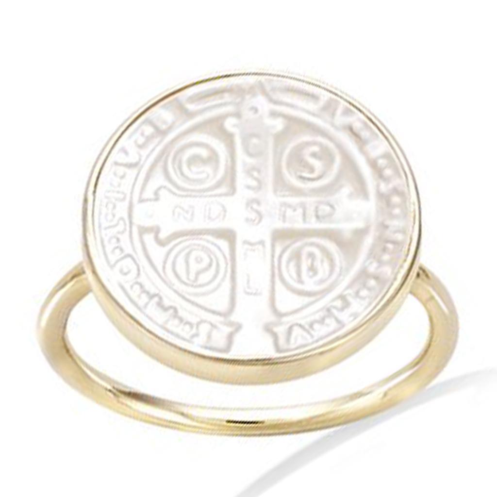Gold-plated Ring 'Croix De Saint-Benoit' White Mother-of-pearl Gold - 15 Mm