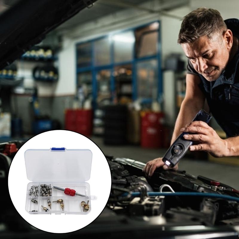 Multiple Vehicle AC Valves Core Replacement Set With Removal Tool Long Lasting Metal Cores For Vehicle Air Conditioning