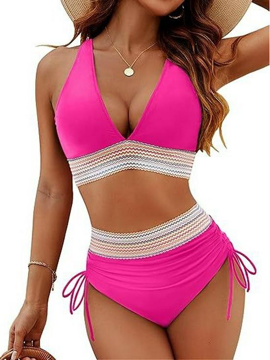 Sexy High-Waist Bikini: Women's Halter Neck Swimsuit with Tummy Control