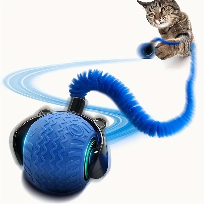 

blue interactive cat toy ball automatic moving cat teaser with feather tail for indoor cats