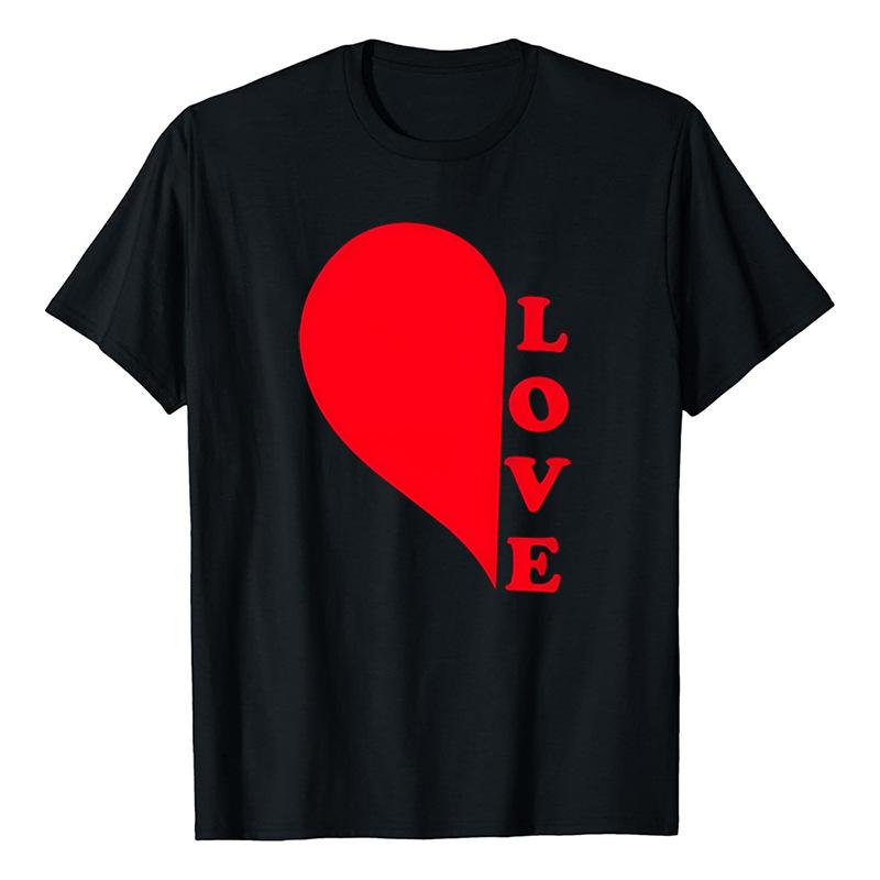 Lovers Valentine's Day Love Printed Trendy High Street Fashion Short Sleeve Casual Versatile Loose Cotton Short Sleeve Top T-Shirts Unisex