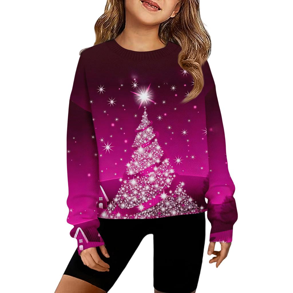 Girls' Hooded Knitted Pullover Round Neck Long Sleeve Top