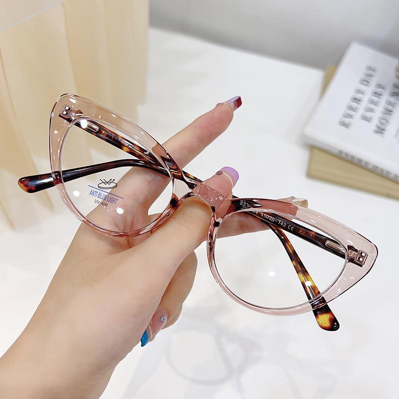 TR90 Cat Eye Glasses for Women Optical Flat Lens Anti Blue Light Glasses Elastic Mirror Legs New Fashion Glasses