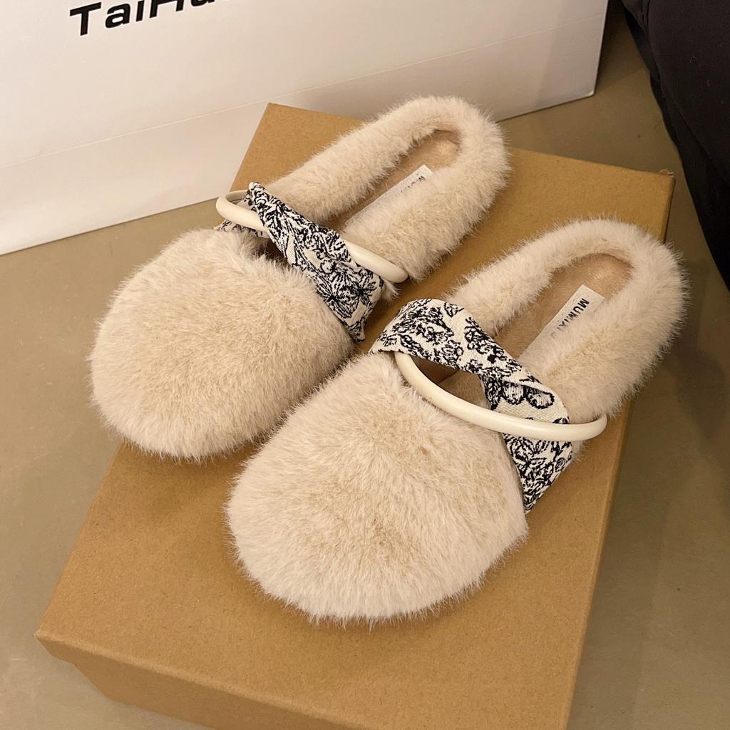 Herbst Winter Warme Damen Hausschuhe Indoor Outdoor Kurzer Plüsch Pantoletten Flache Baumwollschuhe Pantuflas Mujer Hausschuhe Pantoletten Damen