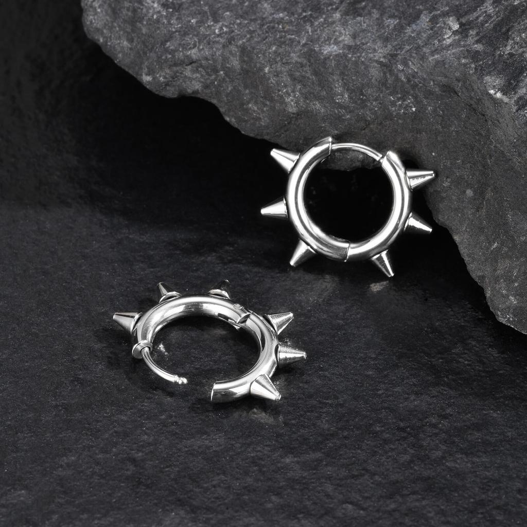 Xiaomi VNOX Stainless Steel Hypoallergenic Spike Circle Round Hoop Earrings 20.2x16mm Gothic Punk Jewelry Gifts for Men Party Festival