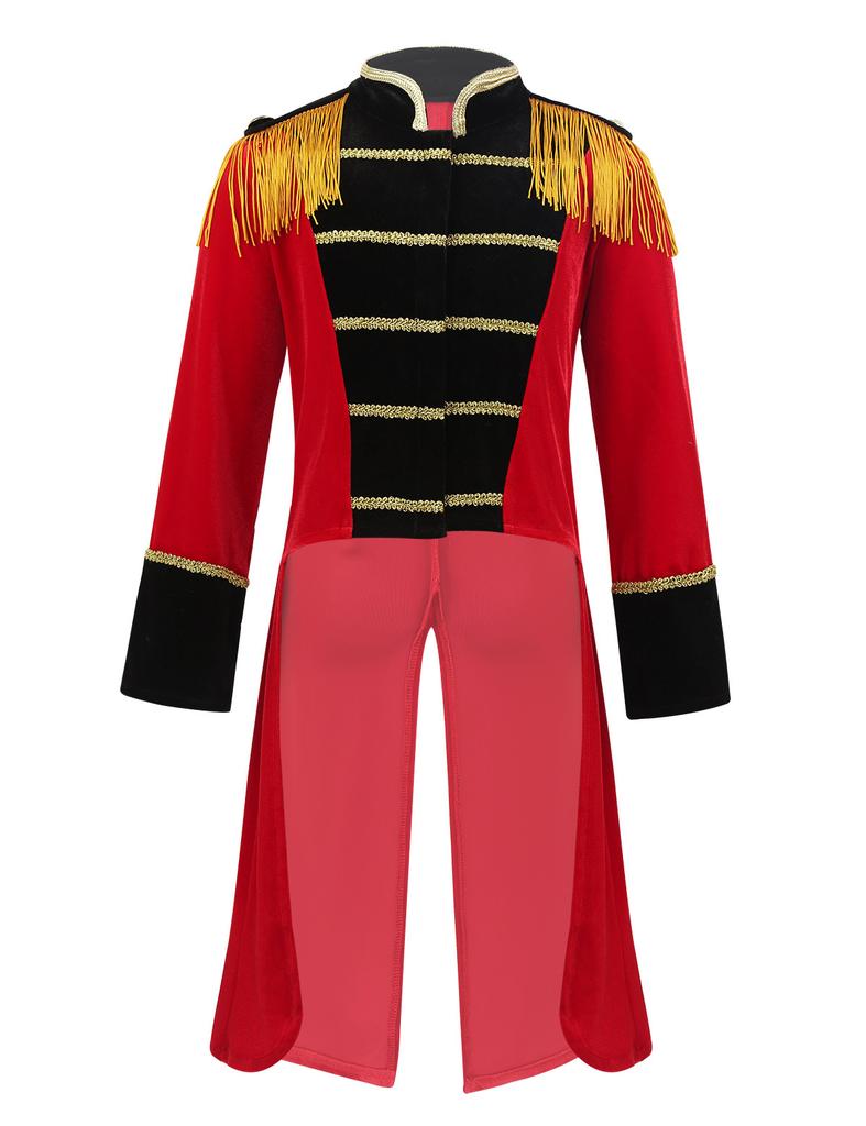 Boys Circus Costume Set Long Sleeve Stand Collar Tassel Shoulder Tailcoat Hat Magic Wand Gloves Performance