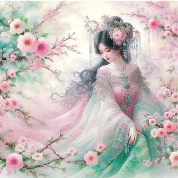 Flower Fairy 5D DIY Diamond Painting Pink Plum Blossom Woman Landscape 5D Cross Stitch Mosaic Embroidery 2024 Home Decor J3977