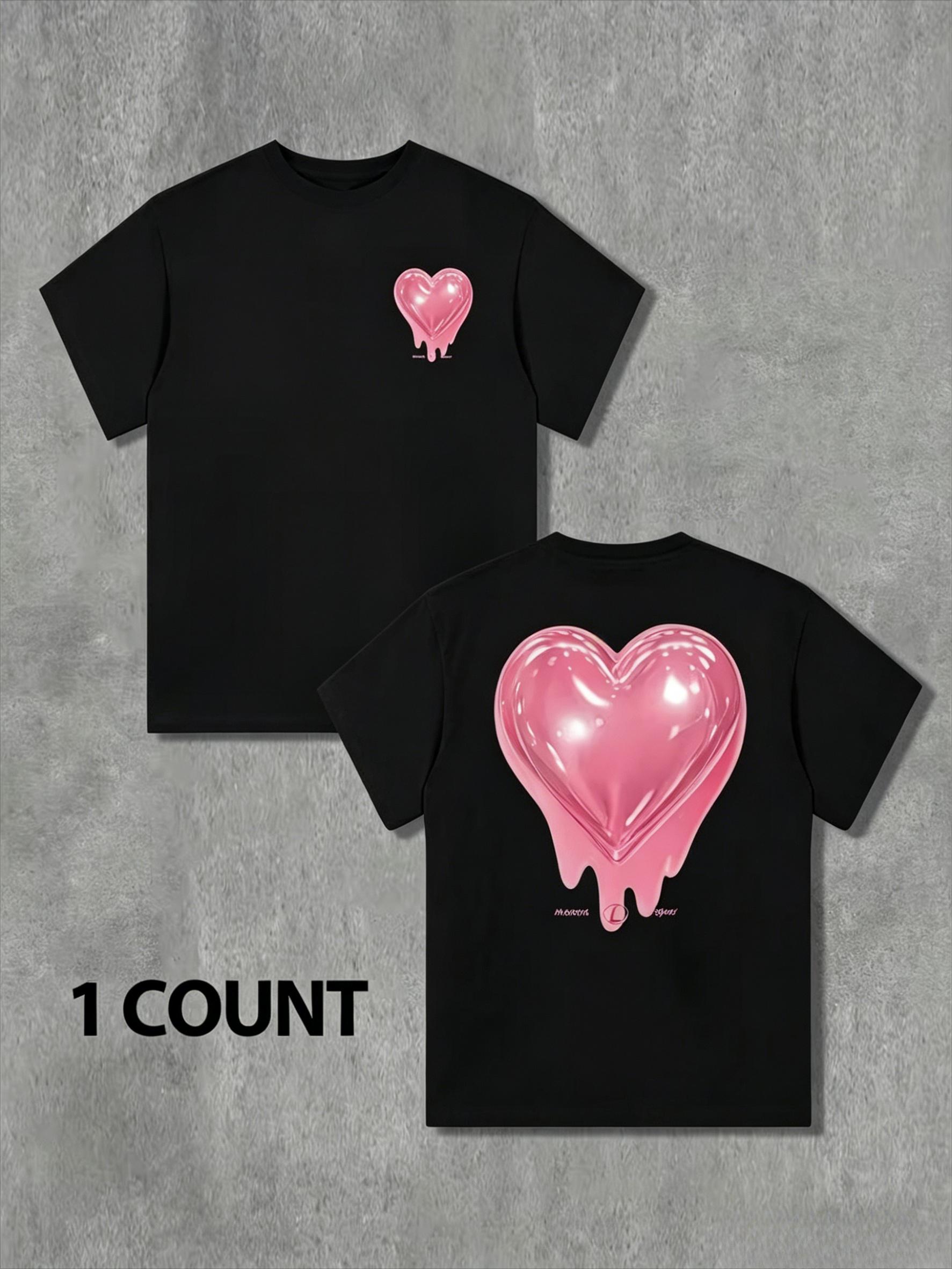 3D Dripping Heart Print Tshirt Casual Short Sleeve Streetwear TopsUnisex Women Unisex Casual Tops Trendy Streetwear S