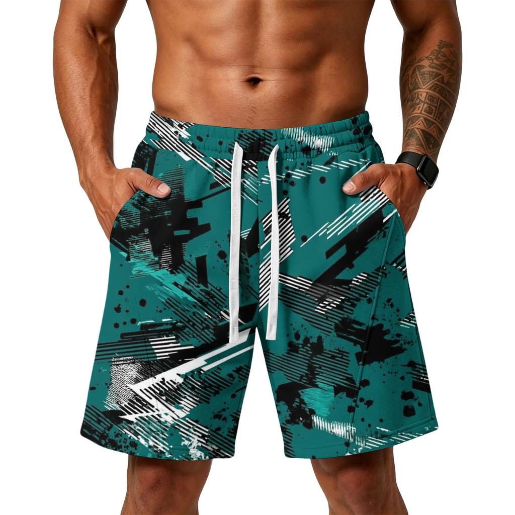 Herren Locker geschnittene Camouflage-Print Sport-Trainings-Fitnessstudio Strandshorts mit Kordelzug-Taille und Seitentaschen für Alltagsaktivitäten