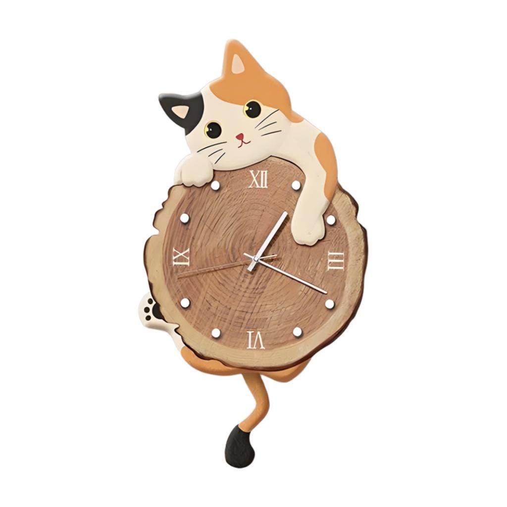 Cat Wall Hanging Clock Swinging Modern Silent Clock Animal Wall Ornament for Living Room Office Kitchen Indoor Home Decoration