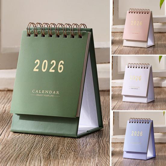 Stolní kalendář 2026 Minimalistický kalendář s 18měsíčním plánovačem Kovová spirála & Blok na poznámky Anglický Ručně vyráběná Stolní dekorace pro Kancelář Domov Školní použití