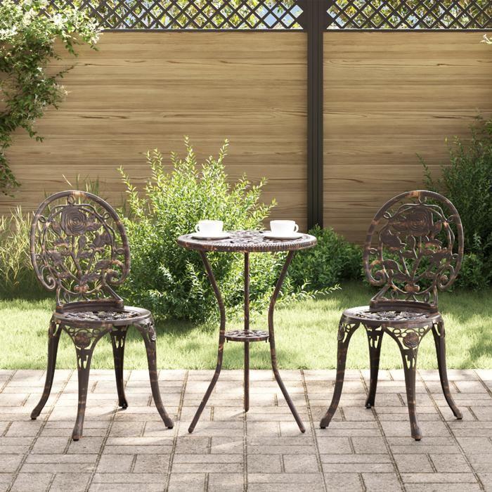 Set de Bistro de Jardin 3 Pièces en Aluminium Couleur Bronze 42002386