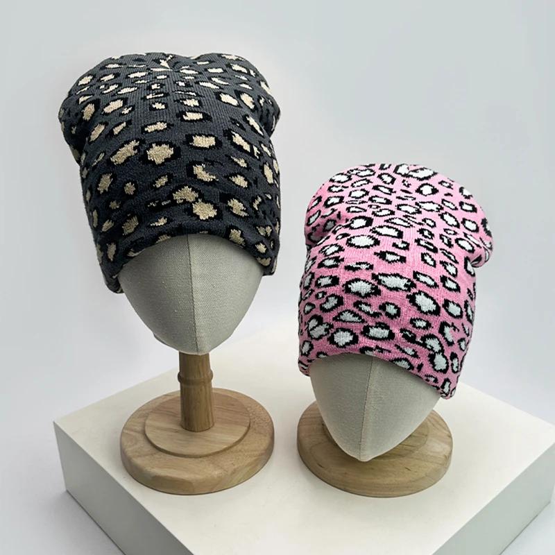 Blendted Cashmere Knitted Woolen Speckles Leopard Winter Autumn Fall Hats Personal Warm Retro Beanies Versatile Hip Hop Urban Street Style Trendy