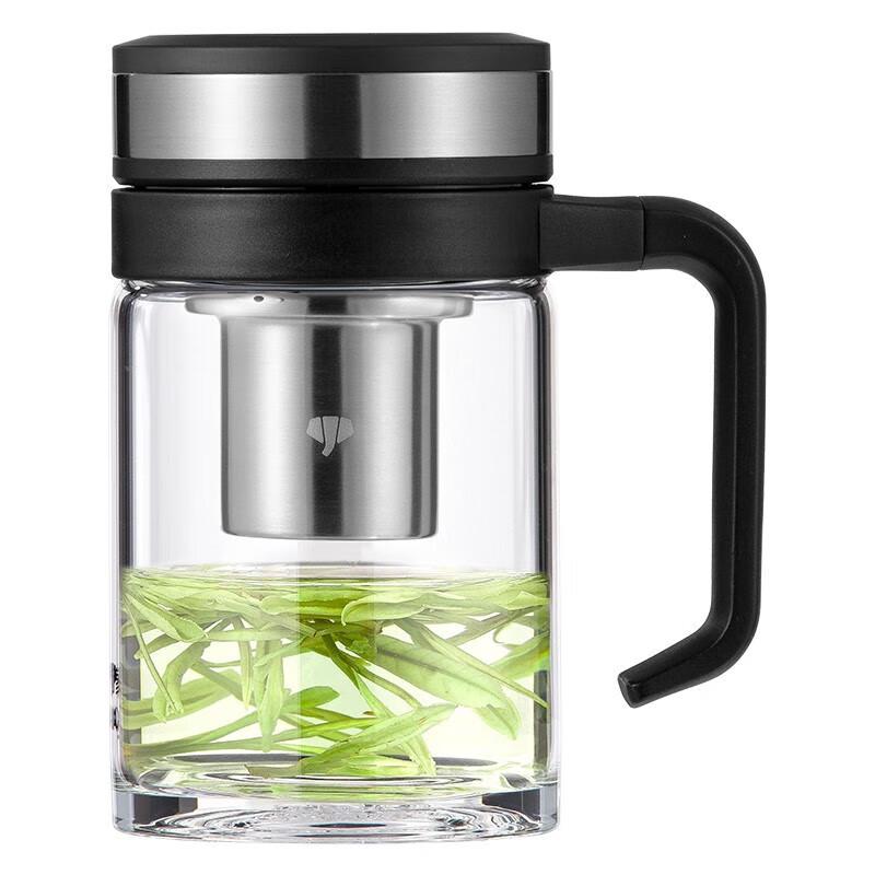 WANXIANG Borosilicate Glass Office Mug with Handle and Filter