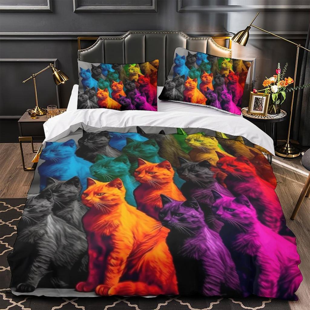 3D Digital Printing Color Cat Series Quilt Cover Pillowcase Two Or Three-Piece Set Polyester Abraded