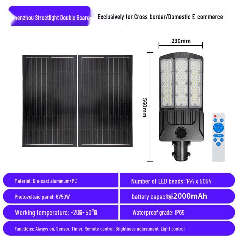 High-Brightness Solar Street Light with Motion Sensor, Outdoor Waterproof IP65 for Courtyards and Villas