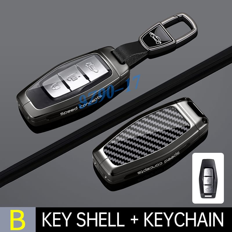 Metal Carbon Fiber Car Key Fob Case Cover, Anti-Scratch Protective Shell With Keychain For  Mitsubishi Outlander Triton