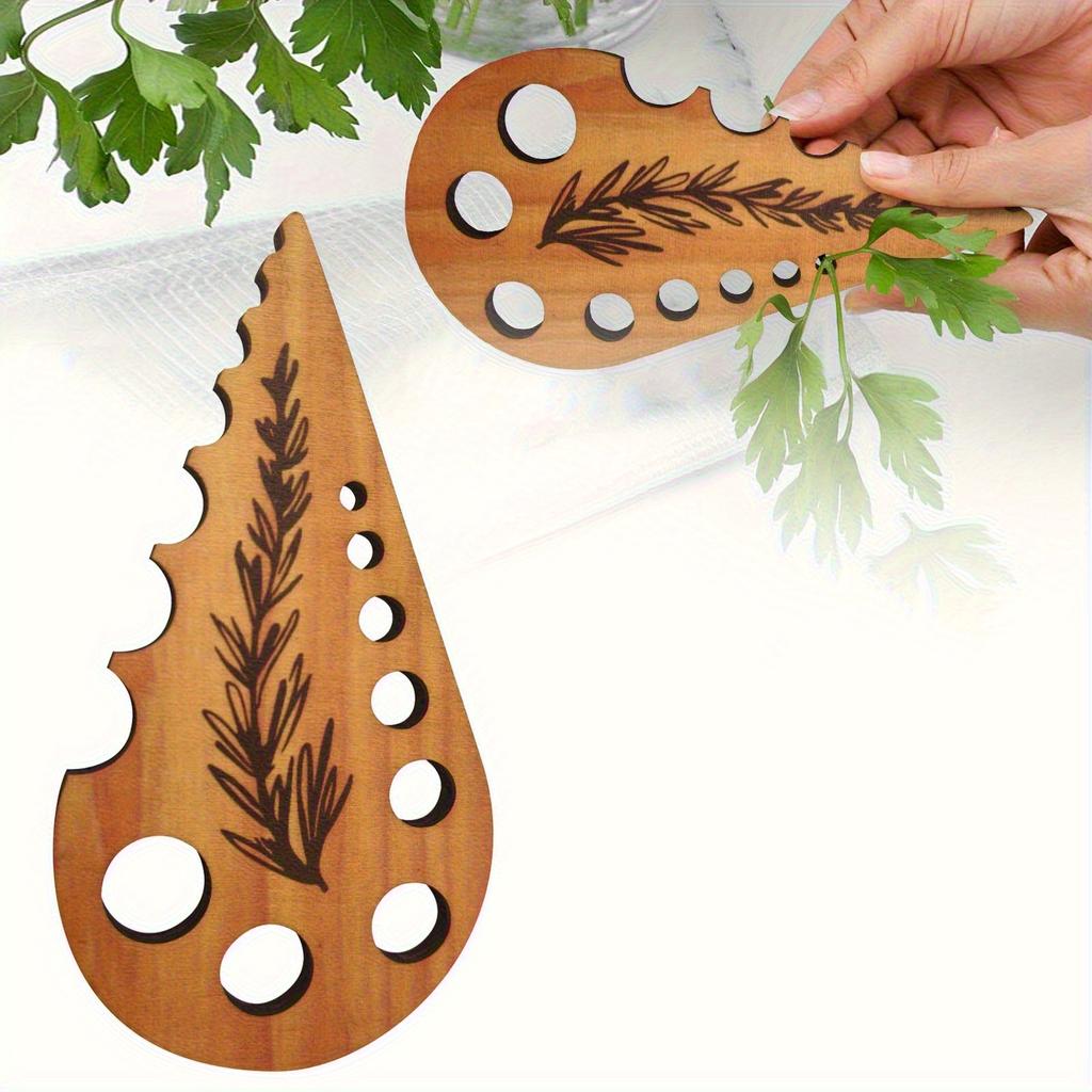 1/2pcs Kitchen Herb Peeler and Stem Remover- Strong Drainage Hole Design, Elegant Black Brown Wooden Appearance 2D Flat
