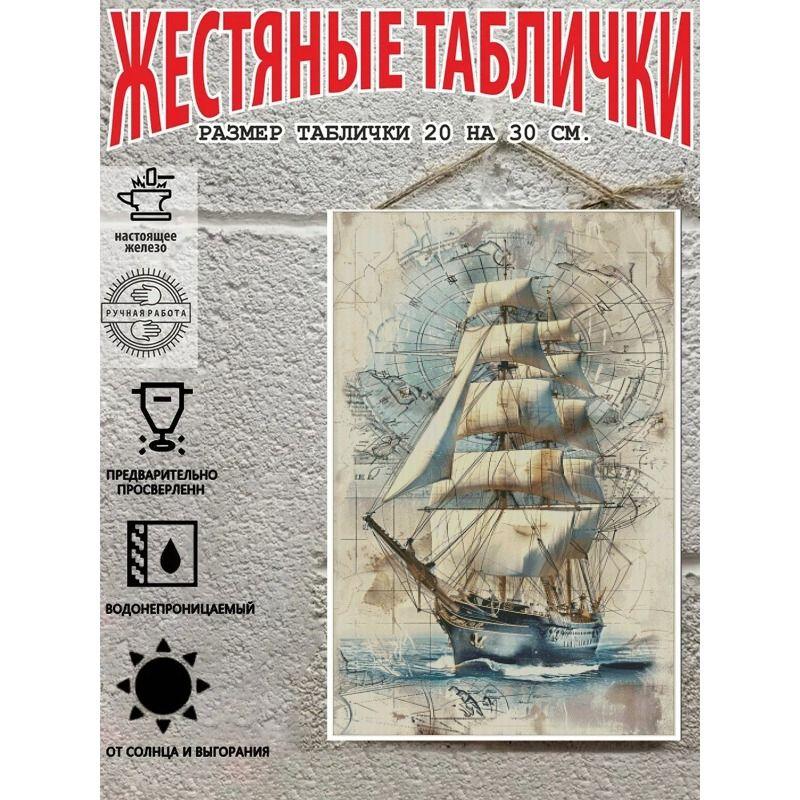 Vintage Sailing Ship Nautical Map Metal Wall Art Decor 20x30cm