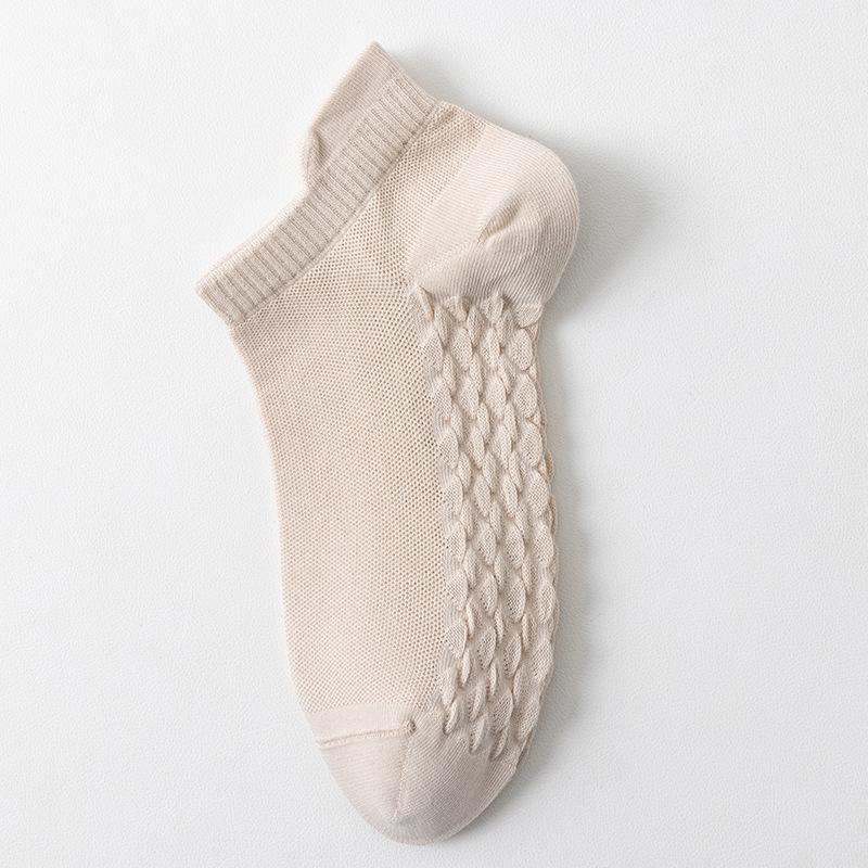 Women's Summer Thin, Short, Sweat-absorbing, Breathable, Mesh Massage Cotton Socks, Simple, Low-top, Boneless Socks