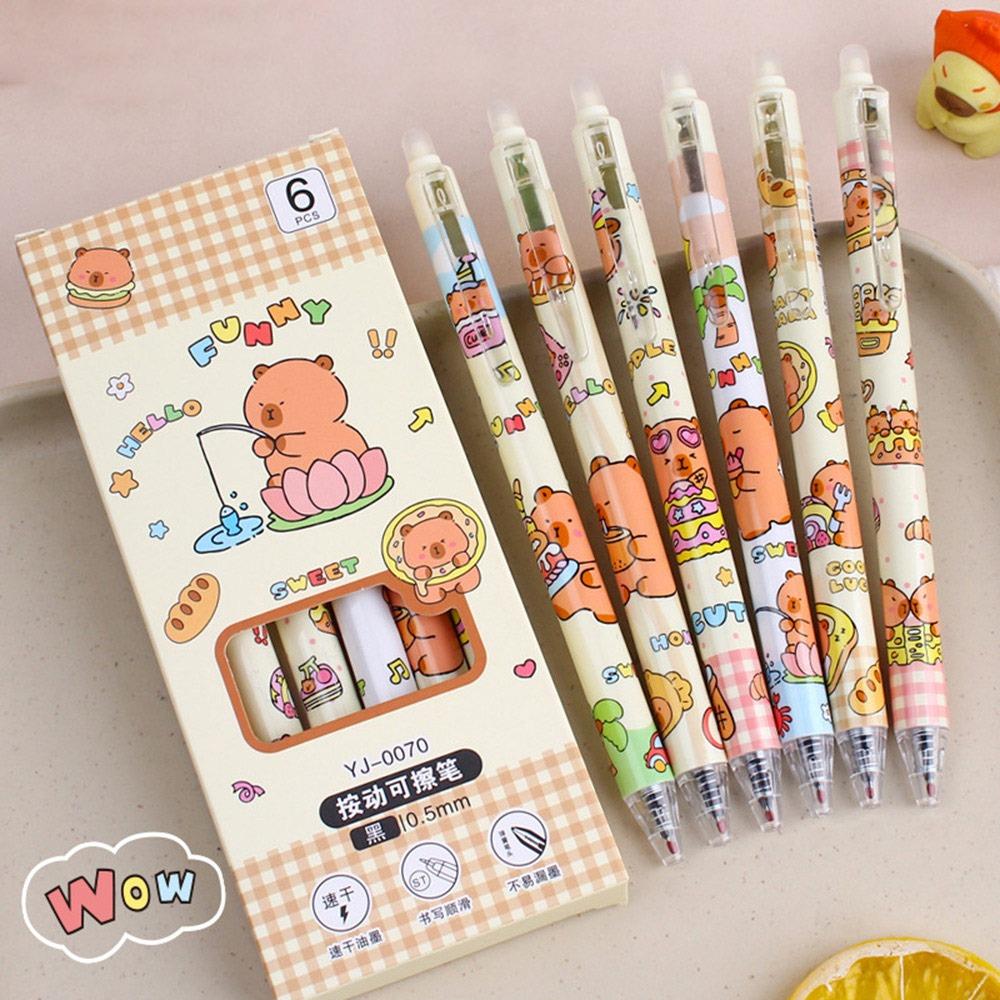 6Pcs/lot Quick-drying Capybara Gel Pen 0.5mm Black Pen  School Office Writing Stationery