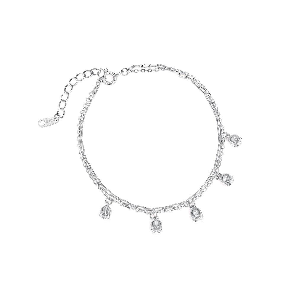 Double Layered Handmade Tassel Orchid Flower S925 Sterling Silver Bracelets Jewelry for Women Girls Gift Accessories YB-XY-759