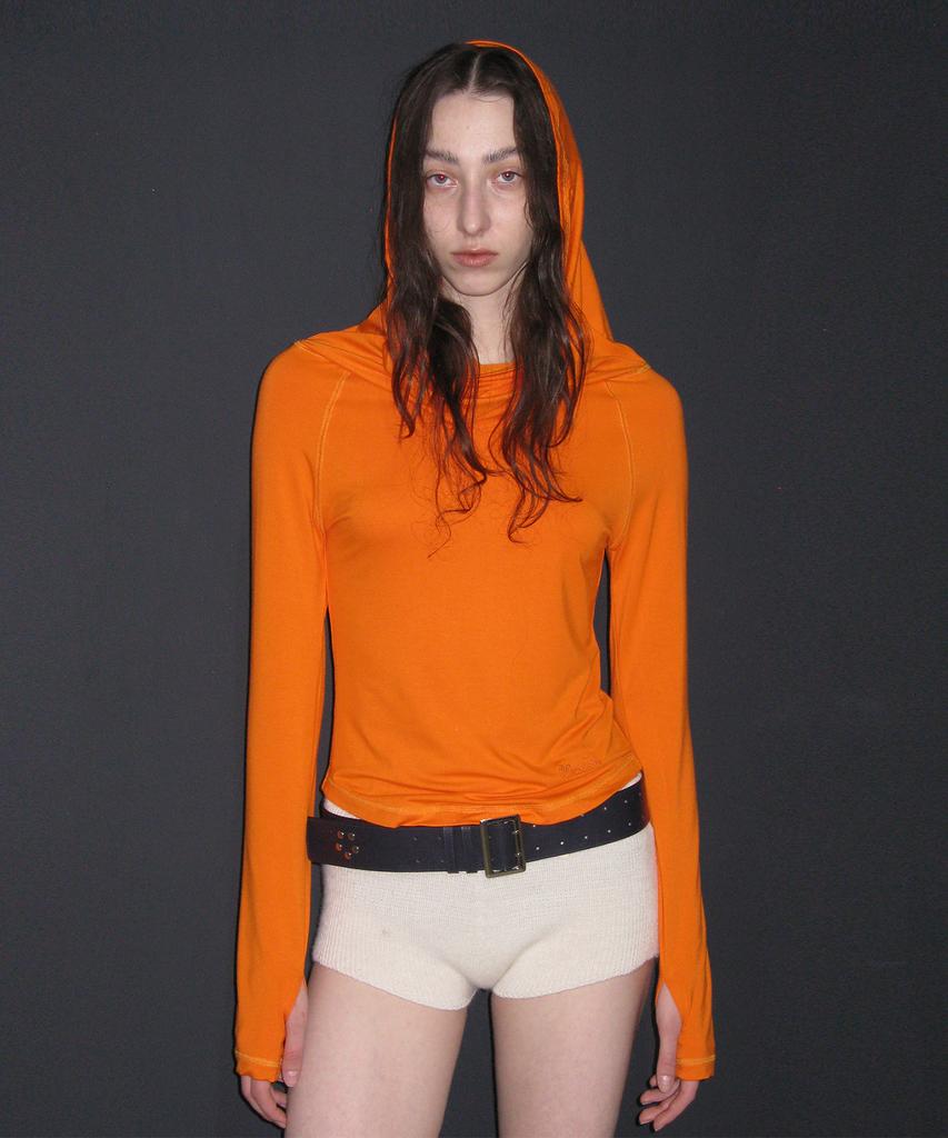 PARTIMENTO WOMEN 3-Way Cowl Neck Long Sleeve Tee_Orange