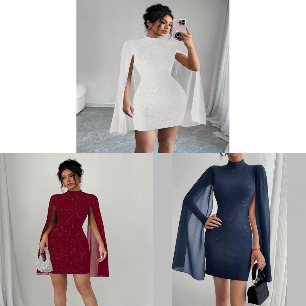 Elegant Chiffon Sweater Dress With Shine Details For Formal Events