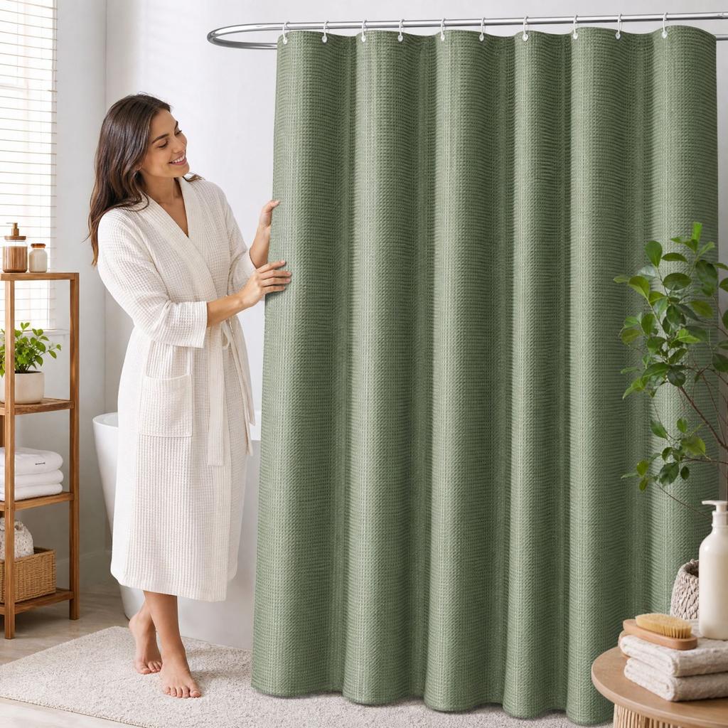 Shower Curtain with 12 Plastic Hooks, 180 cm, for Bathroom and Window