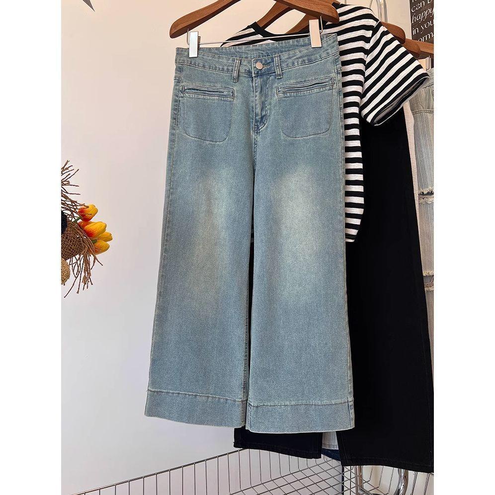 

Spring 2026 High-Waisted Pear-Shaped Straight-Leg Jeans - Slimming Petite Wide-Leg Design L (Recommended for 106-120 lbs) светло-синий