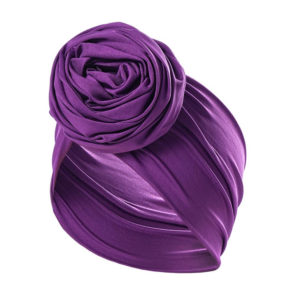 

Elastic Big Rose Flower Hairband Raw Silk African Turban Cap Hair Accessories фіолетовий