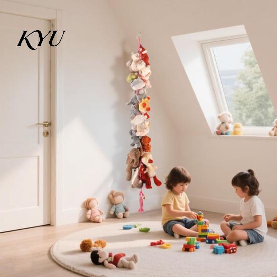 Baby Room Hanging Storage Stuffed Doll Cotton Chain, Wall Mounted Organizer with Plush Toy Holder Metal Clips, Boho Display Strap for Kids And Nursery