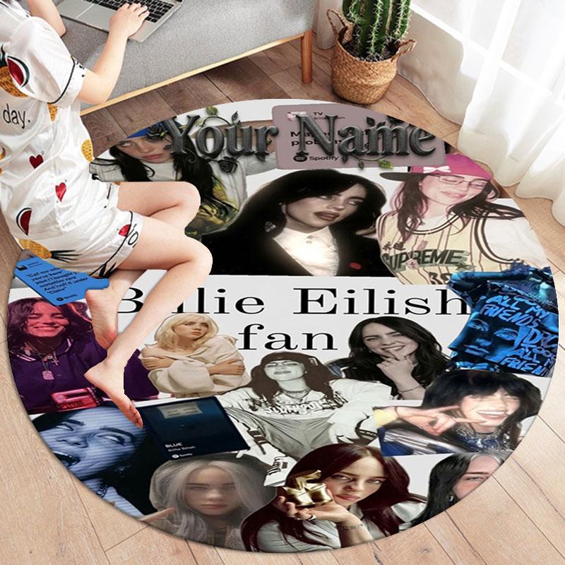 Billie Eilish Custom Name Round Area Rug,Carpet Rug for Living Room Bedroom Sofa Playroom Decor,Non-slip Floor Mat
