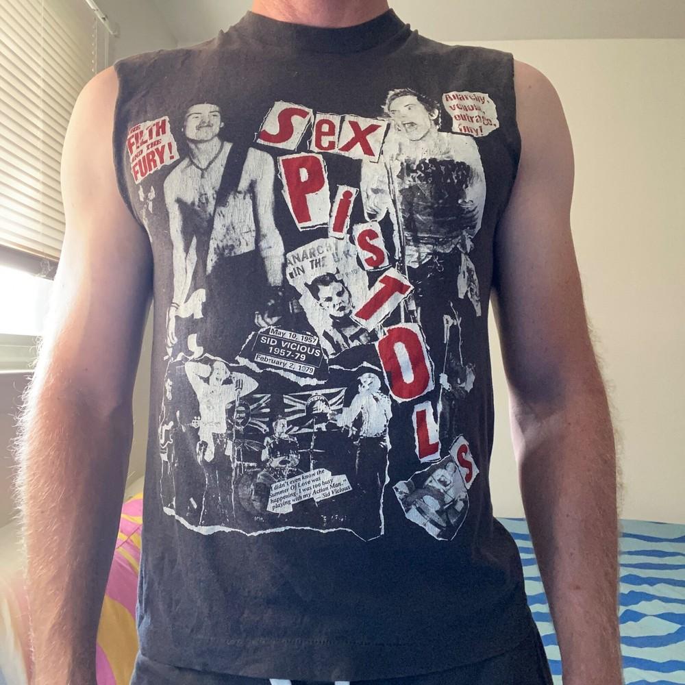 Винтажная футболка Sex Pistols 80-х Мужская Средняя Без рукавов Потертая Музыкальная Группа Футболка Унисекс XXXL