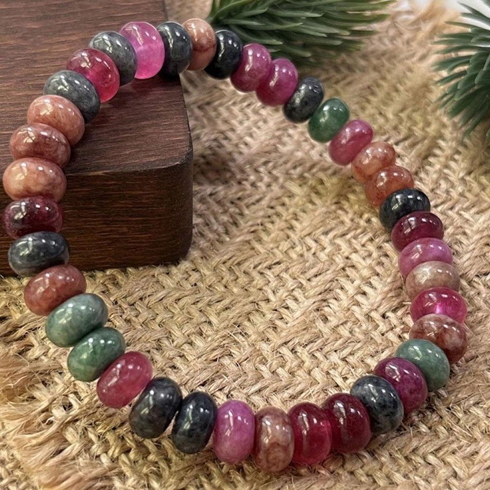 Mehrfarbiges Turmalin-Armband Natürlicher Regenbogen-Turmalin Handgefertigte Perlen Stein der Liebe Wassermelonen-Turmalin-Armband Weihnachtsgeschenk