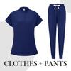 Women's Quick Drying Fabric Solid Color V-neck Pocket Short Sleeved Pants Set Workwear