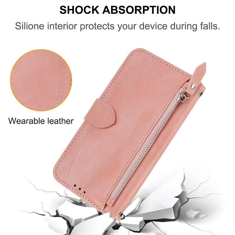 iPhone 15 Pro Leather Zipper Lanyard Case with Protective Function.
