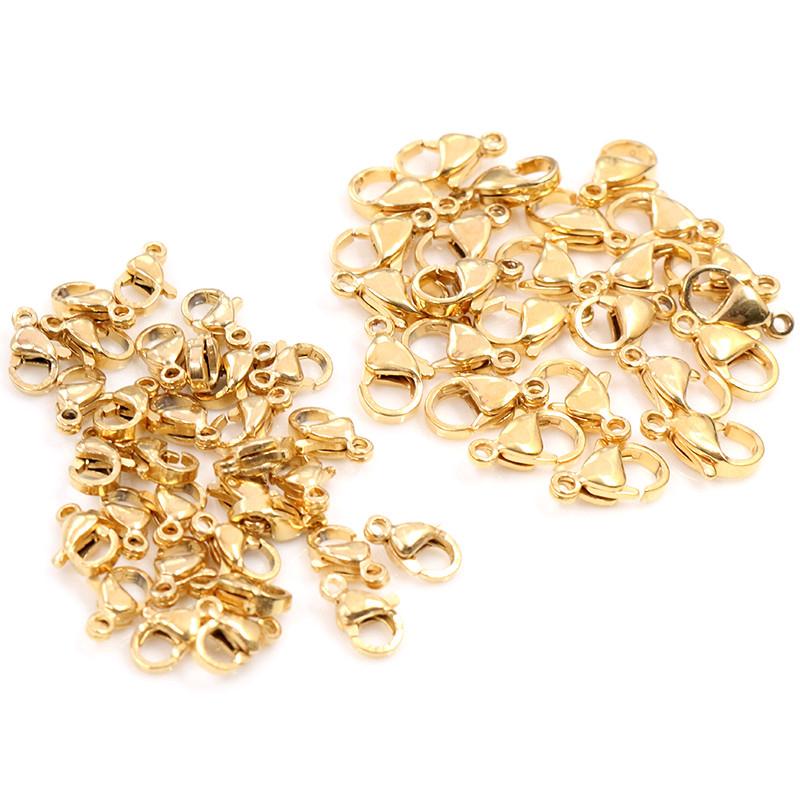 30pcs/lot 12*7mm 10*5mm Stainless Steel Gold Plated Lobster Clasp Hooks for Necklace&Bracelet Chain DIY Fashion Jewelry Findings