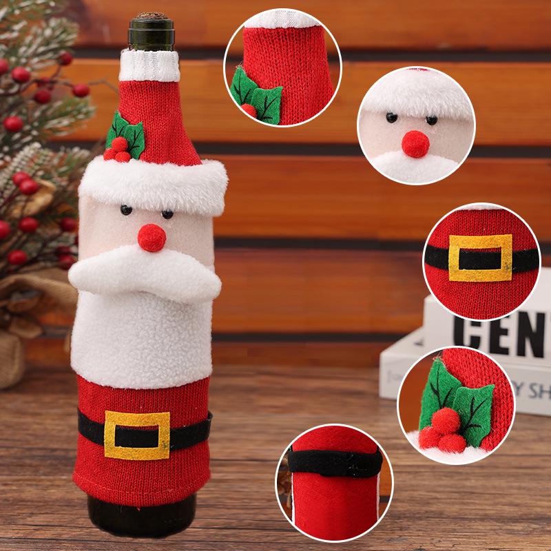 Qiao Ding Knitted Christmas Cartoon Wine Bottle Cover - Flannel Santa & Snowman Bag