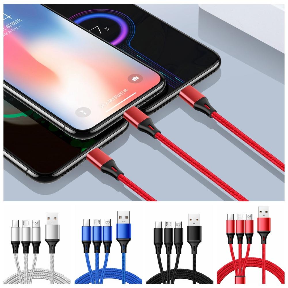 

Многоголовочный кабель для быстрой зарядки 3 в 1. USB-кабель для быстрой зарядки 3 в 1. Передача данных.