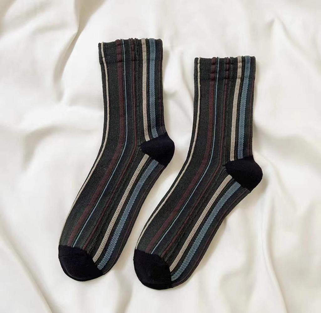 Women's Retro Ethnic Style Color Block Striped Mid-Calf Socks for Spring and Autumn
