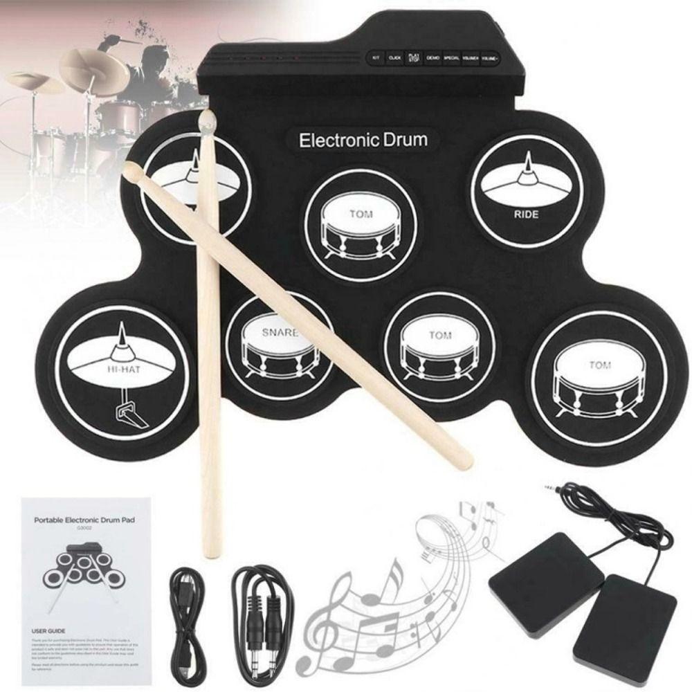 1 Box with Sound Effect Pattern Electronic Drum Set USB Folding Music Drums for Beginner Practice