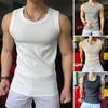 Men Sport Vest Round Neck Sleeveless Slim Fit Elastic Solid Color Tank Tops Ribbed Exercise Fitness Tops
