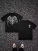 Dark Grunge Thorn Heart Cross Back Print Small Chest Logo Tee Vintage Loose Fit Unisex Alt Fashion Soft Black Cotton T-Shirt