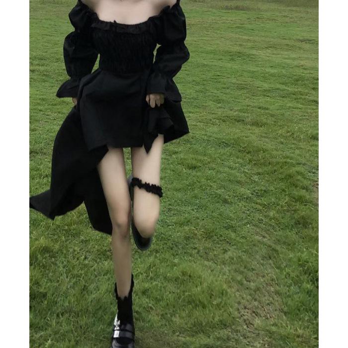 

Вечернее платье с открытыми плечами, черное, плиссированное, в стиле феи мори L чёрный