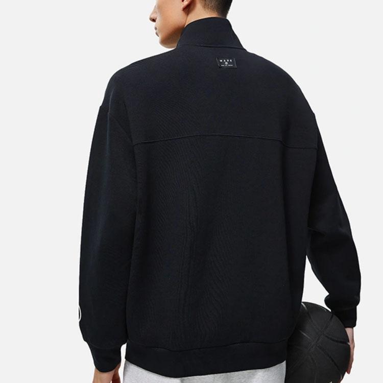 Sudadera de cuello alto con cremallera de color sólido Li Ning Wade Series para hombre, Sudadera Negra AWDT495-1