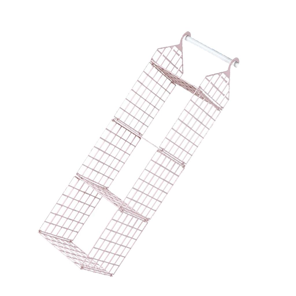Hanging Closet Organizer 3 Tier Pink Storage Shelf Minimalist Grid Plastic Cloth Shelf for Bedroom Dormitory Apartment