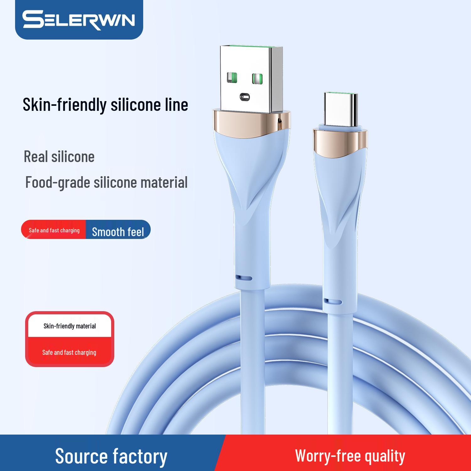 

Кабель Xinlewei для быстрой зарядки из жидкого силикона для устройств Apple, Huawei и Android с разъемом Type-C. Micro USB 1.0m синий